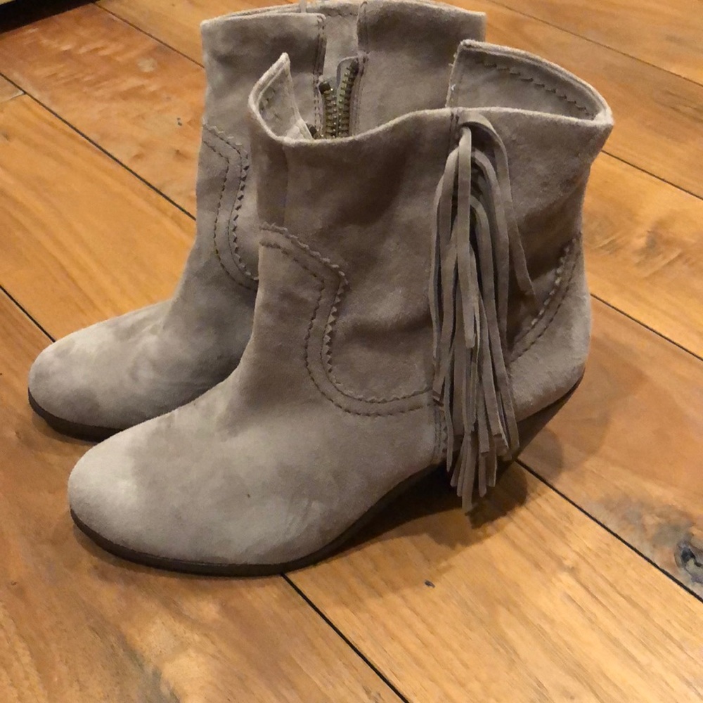 Sam Edelman grey suede bootie with side tassels
